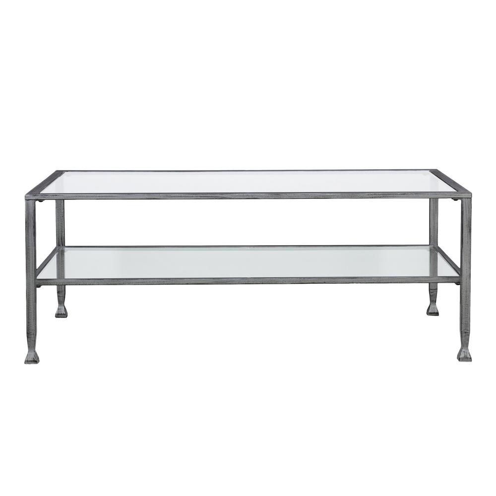 48" Silver Glass And Metal Rectangular Coffee Table. Picture 2