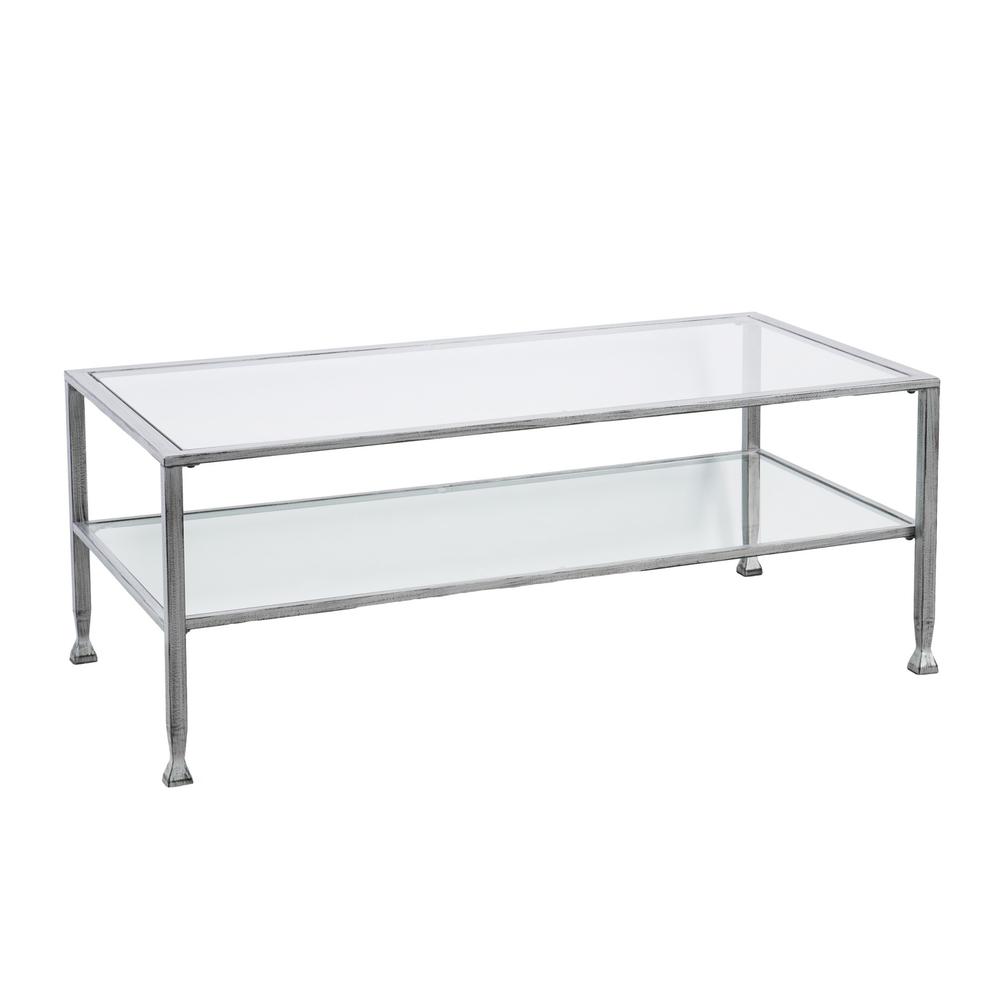 48" Silver Glass And Metal Rectangular Coffee Table. Picture 3