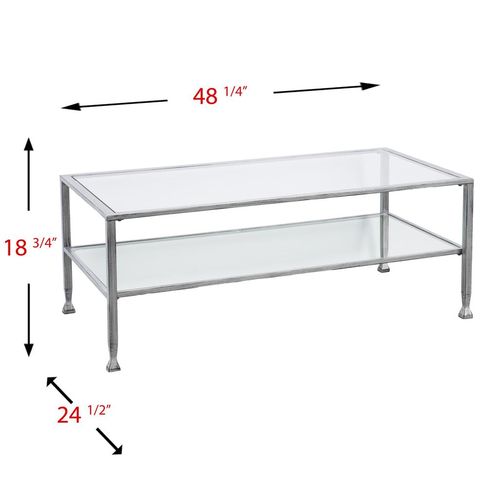 48" Silver Glass And Metal Rectangular Coffee Table. Picture 9