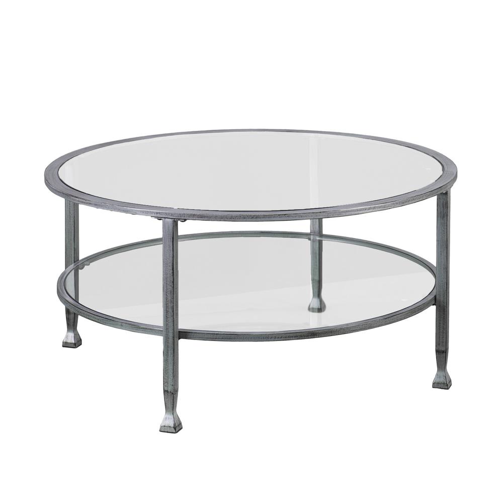 36" Silver Glass And Metal Round Coffee Table. Picture 3