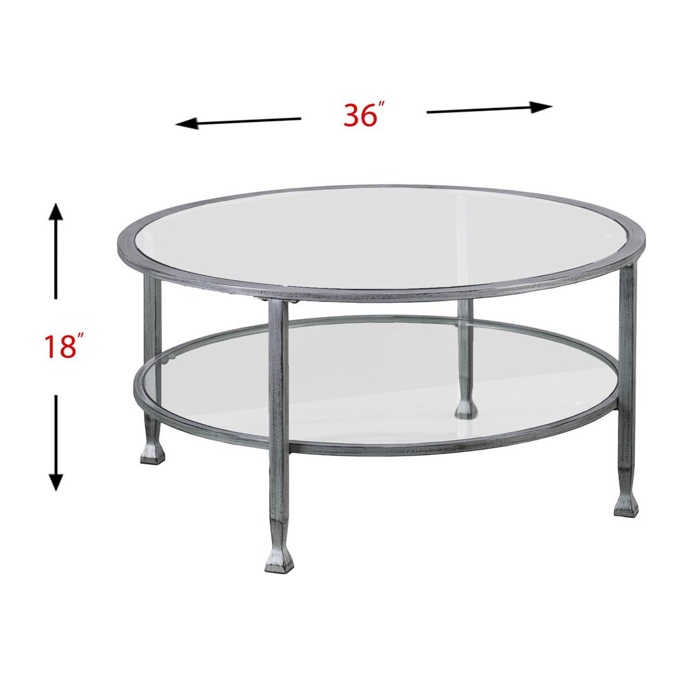 36" Silver Glass And Metal Round Coffee Table. Picture 9
