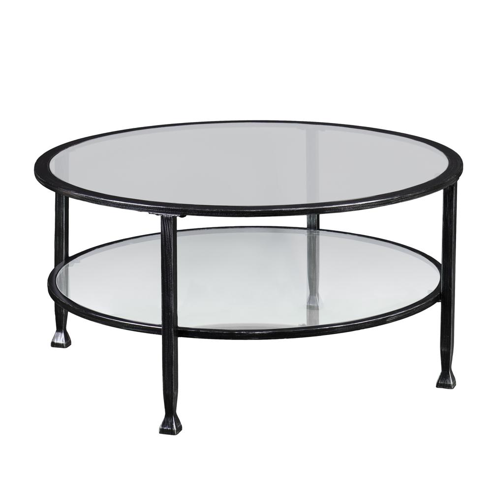 36" Black Glass And Metal Round Coffee Table. Picture 4
