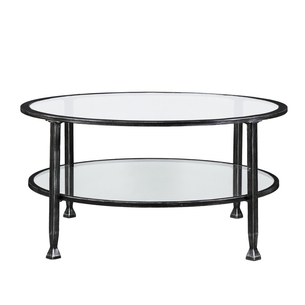36" Black Glass And Metal Round Coffee Table. Picture 5