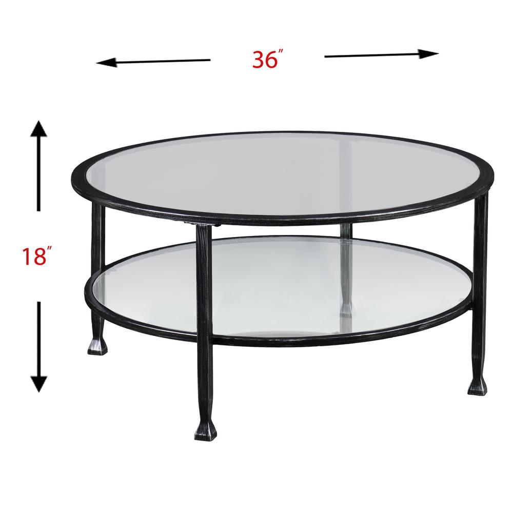 36" Black Glass And Metal Round Coffee Table. Picture 10