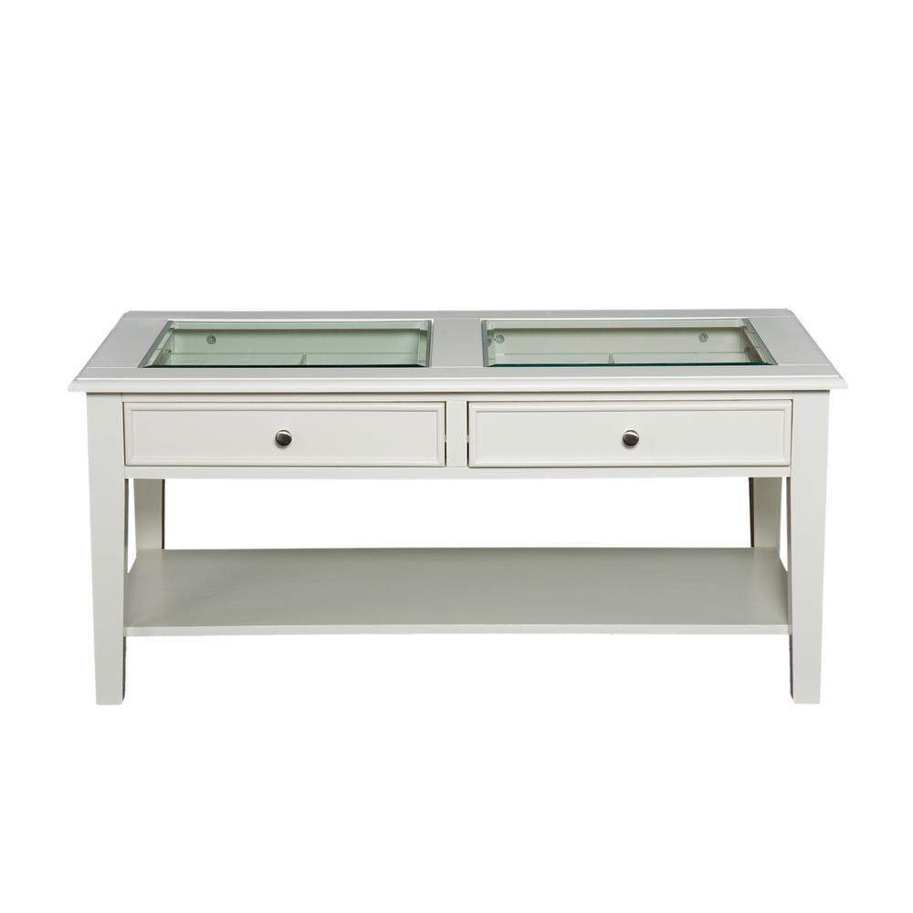 44" Off And White And Off-White Glass And Metal Rectangular Coffee Table. Picture 1