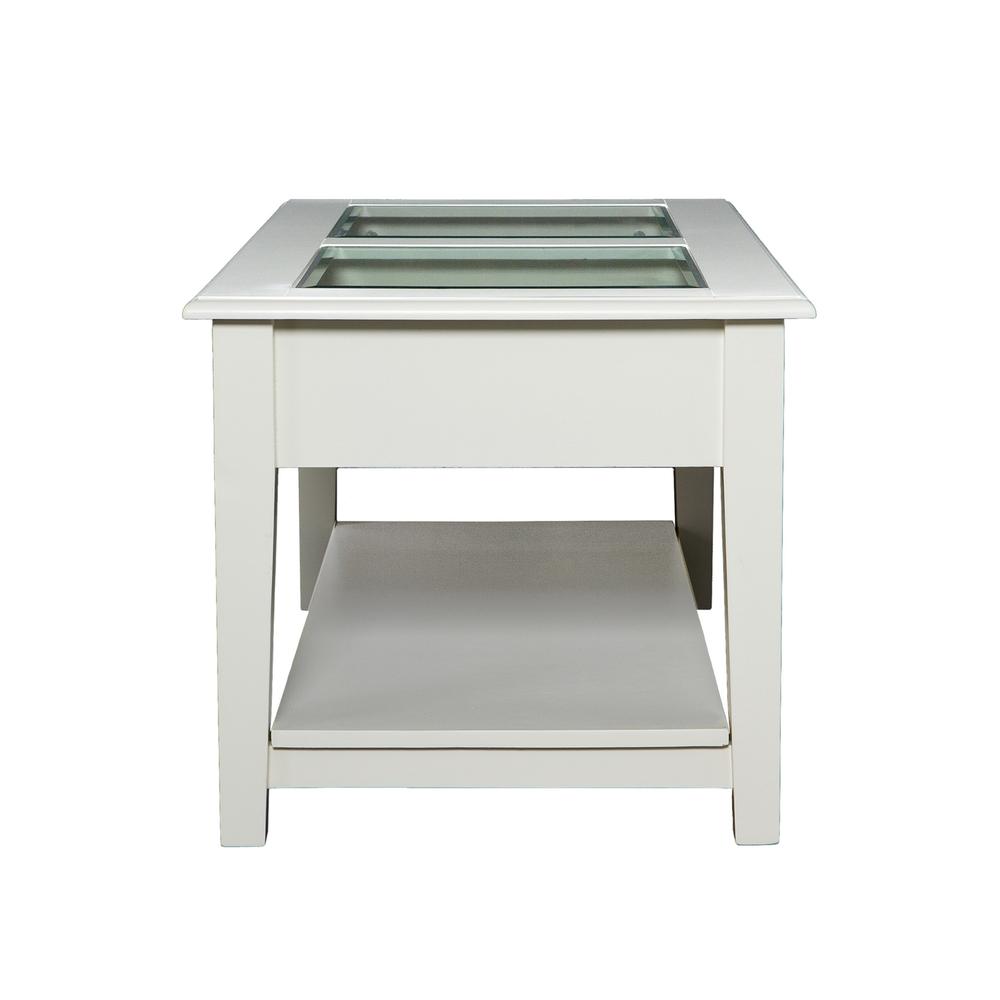 44" Off And White And Off-White Glass And Metal Rectangular Coffee Table. Picture 3