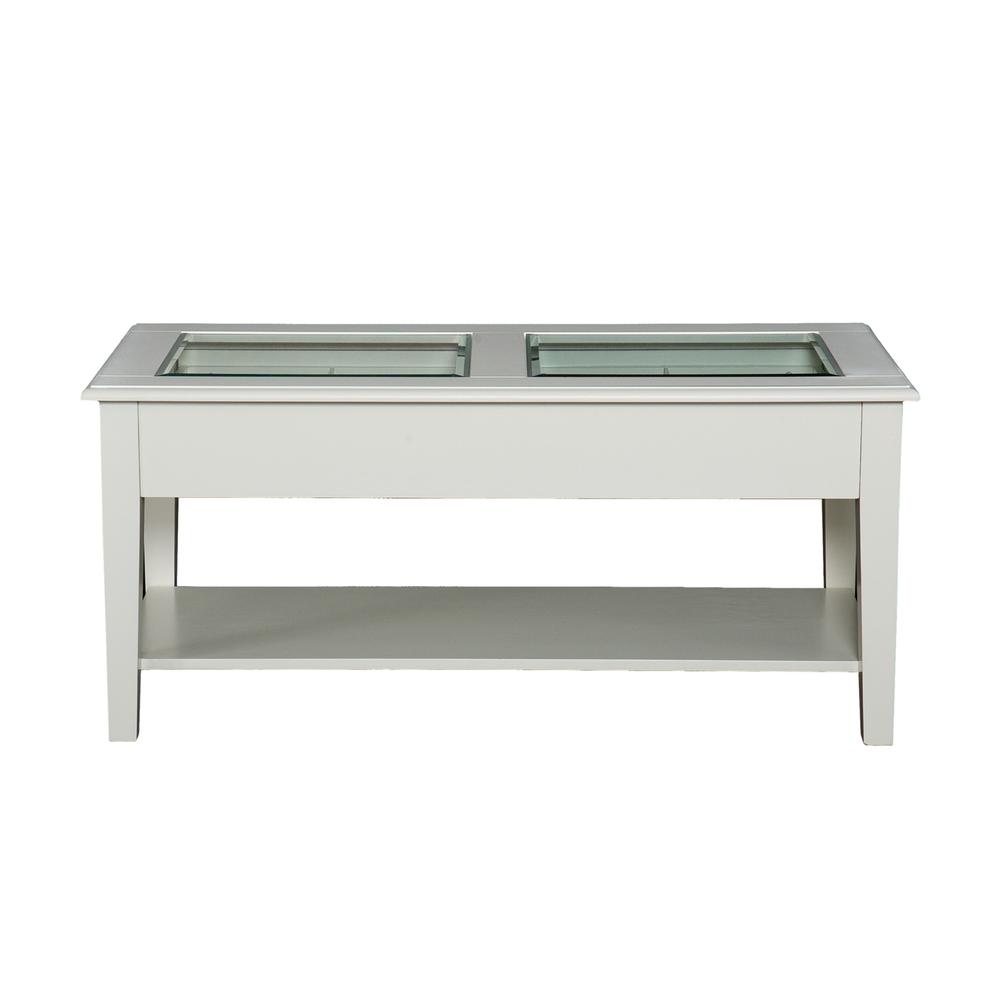 44" Off And White And Off-White Glass And Metal Rectangular Coffee Table. Picture 4