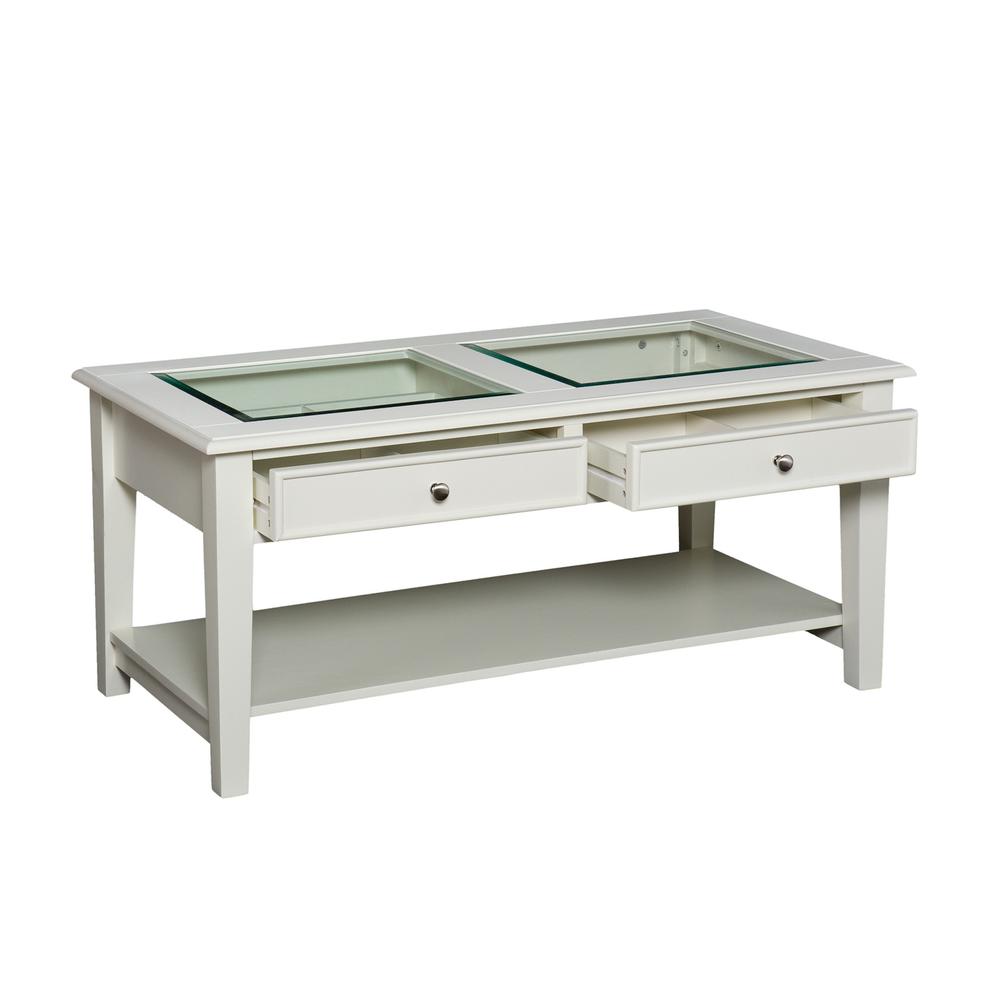 44" Off And White And Off-White Glass And Metal Rectangular Coffee Table. Picture 6