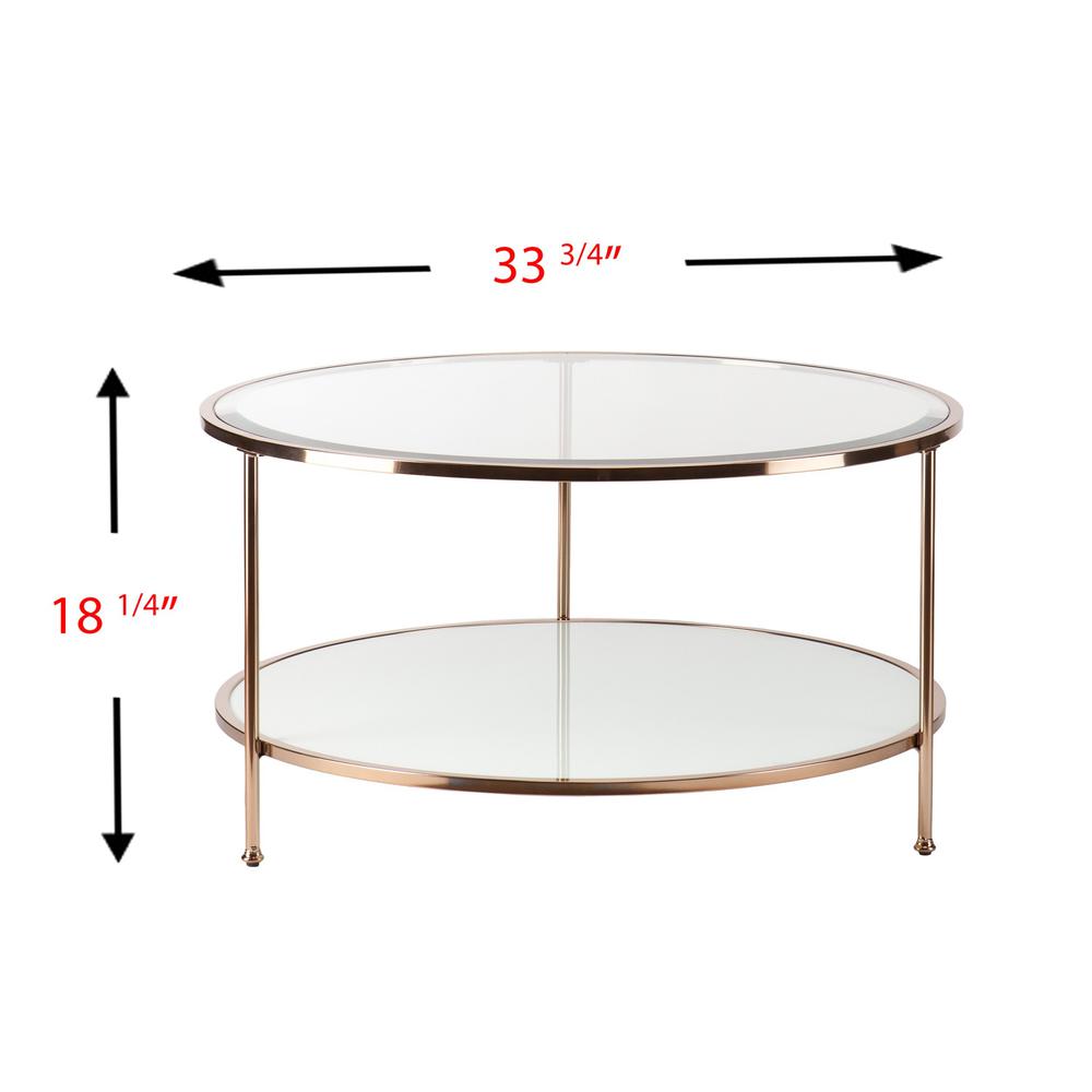 34" Gold Glass And Metal Round Coffee Table. Picture 3