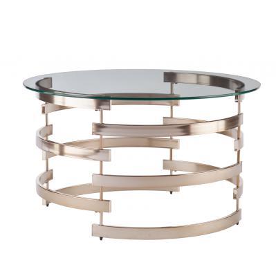 32" Champagne Glass And Metal Round Coffee Table. Picture 2