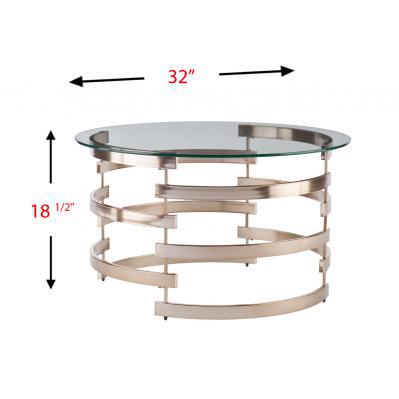 32" Champagne Glass And Metal Round Coffee Table. Picture 3