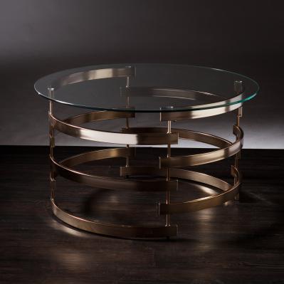 32" Champagne Glass And Metal Round Coffee Table. Picture 4