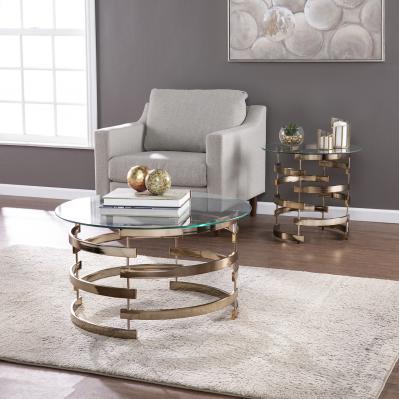 32" Champagne Glass And Metal Round Coffee Table. Picture 5