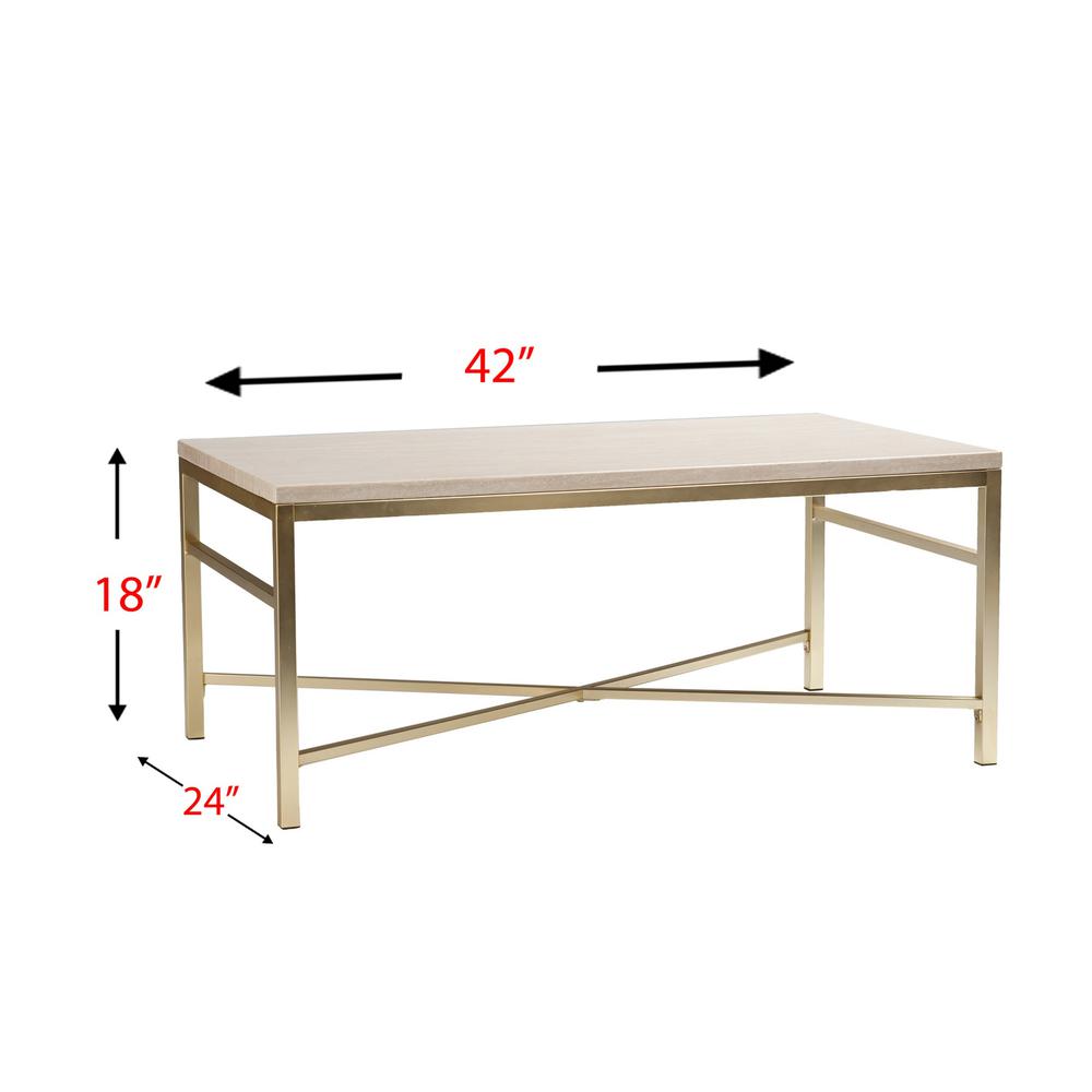 42" Off White Manufactured Wood And Metal Rectangular Coffee Table. Picture 3