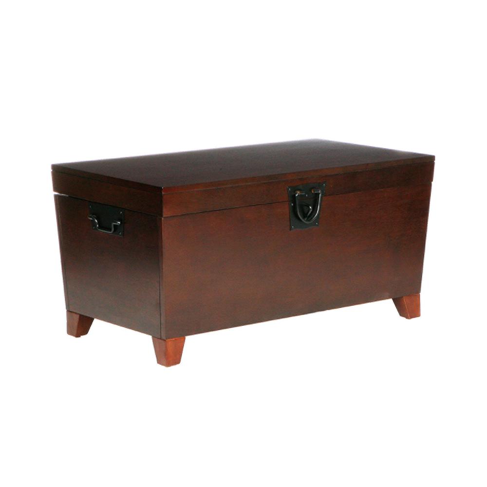 39" Brown Manufactured Wood And Metal Rectangular Coffee Table - Trunk table. Picture 5