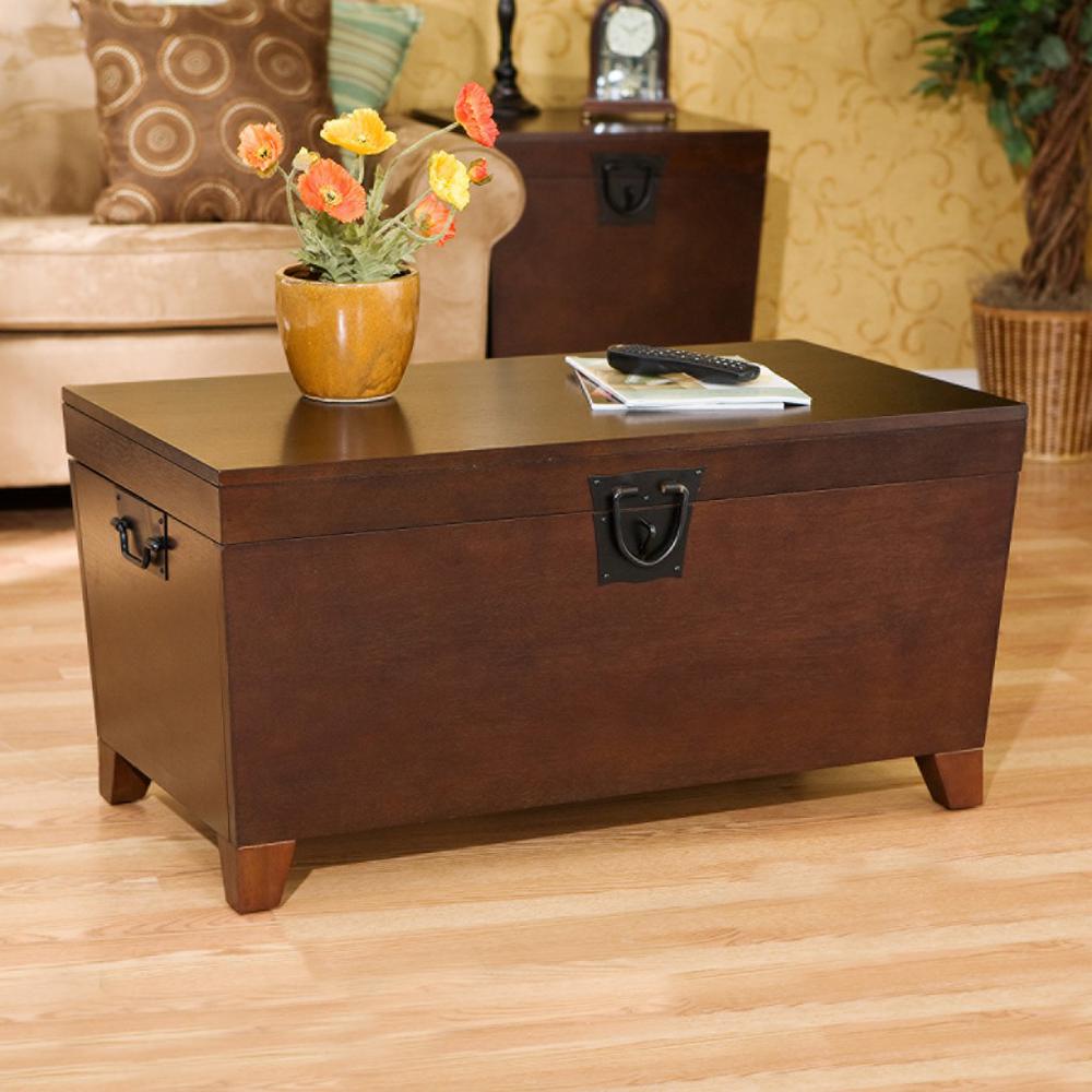 39" Brown Manufactured Wood And Metal Rectangular Coffee Table - Trunk table. Picture 9