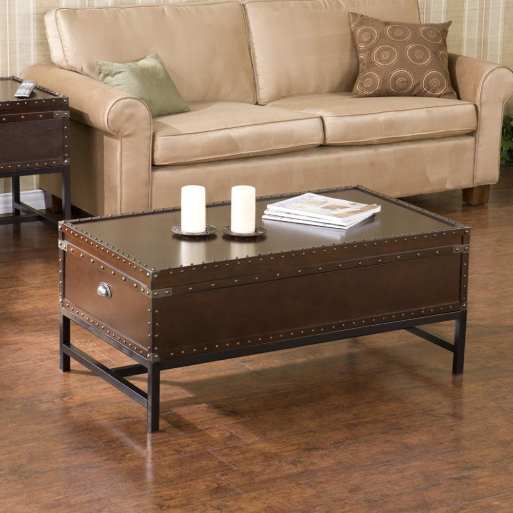 42" Brown Manufactured Wood And Metal Rectangular Coffee Table. Picture 1