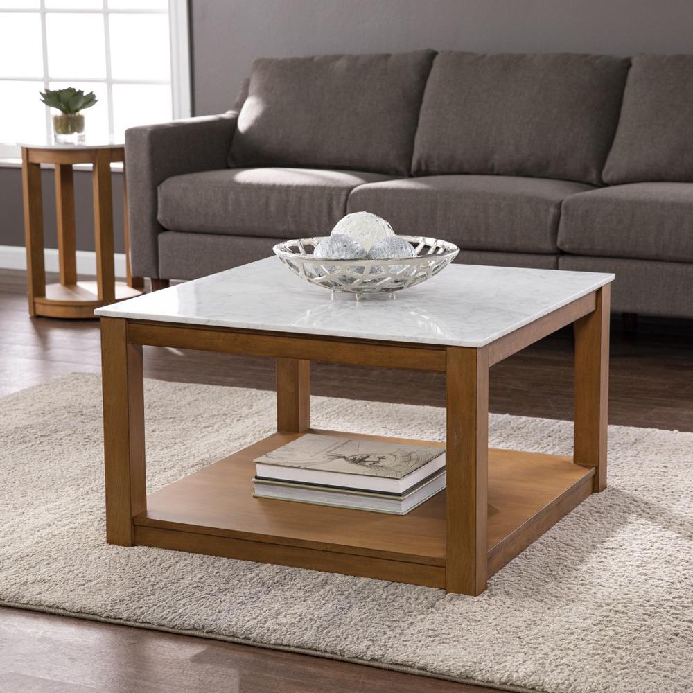 30" Natural And Natural Brown Solid Manufactured Wood Square Coffee Table. Picture 1