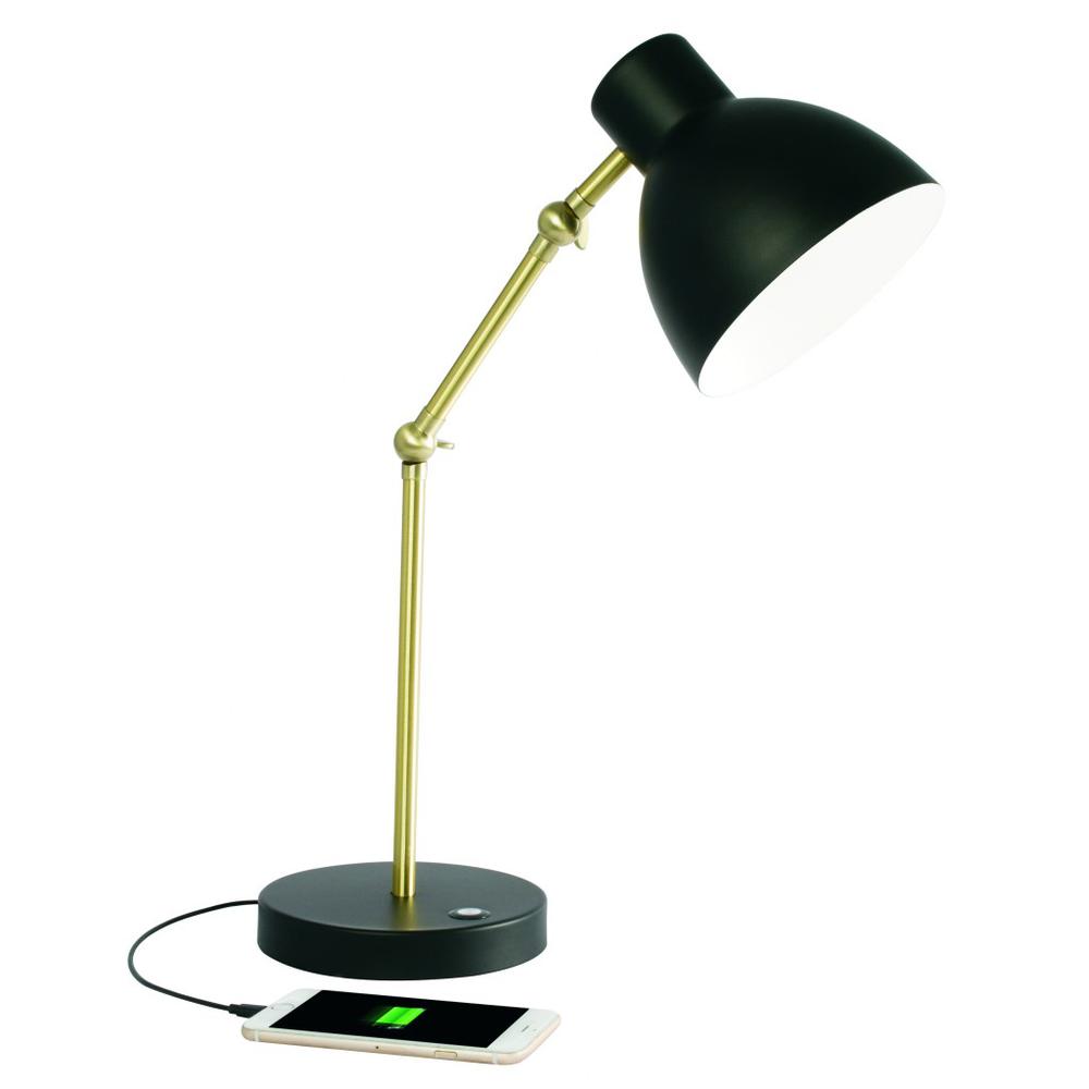 Matte Black and Gold Mod LED Adjustable Desk Lamp. Picture 1