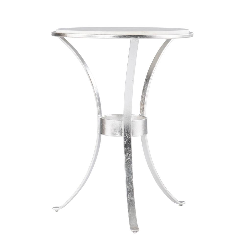 23" Silver And White Marble Curvy Leg Round End Table. Picture 1