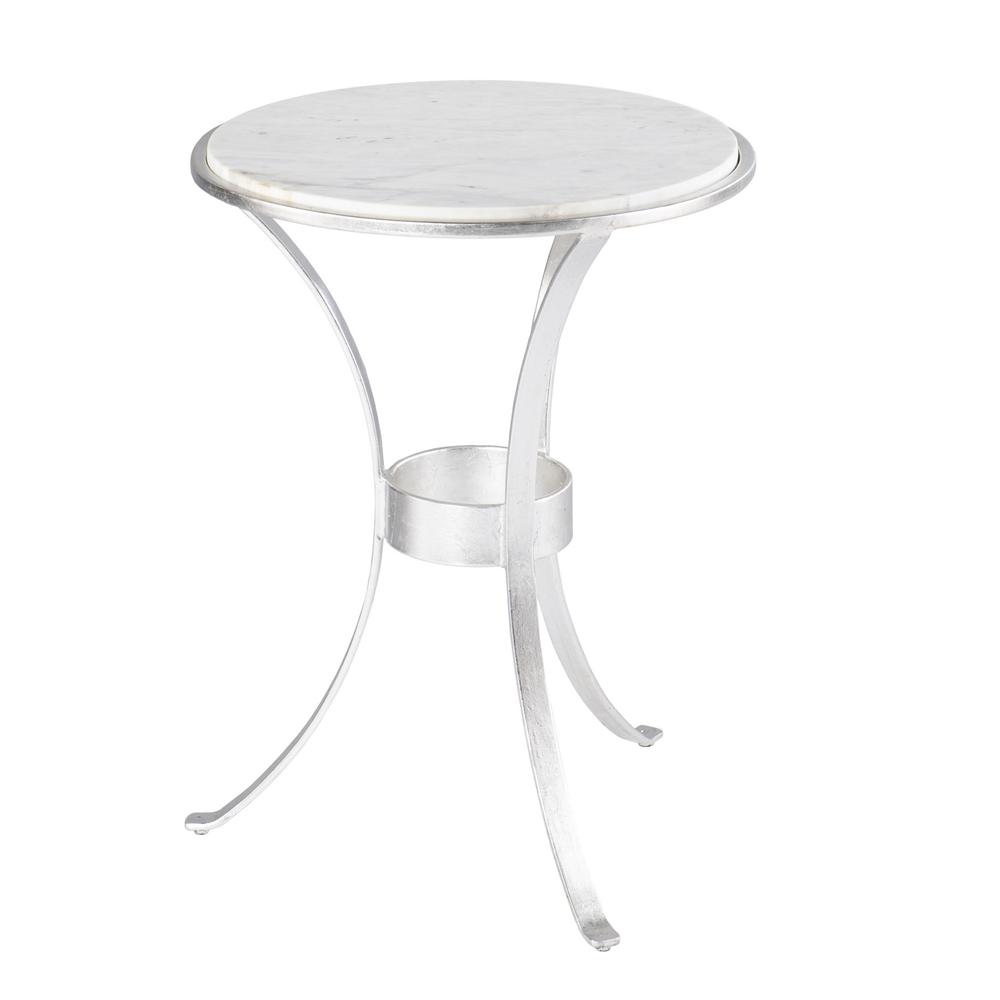 23" Silver And White Marble Curvy Leg Round End Table. Picture 3