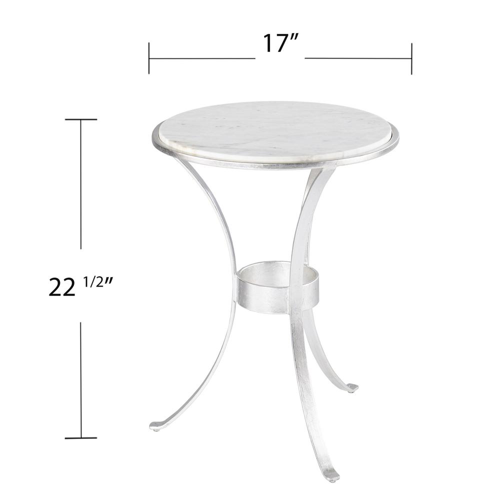 23" Silver And White Marble Curvy Leg Round End Table. Picture 8