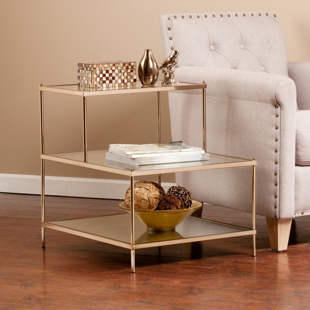 24" Gold And Clear Glass Tiered Rectangular End Table. Picture 4