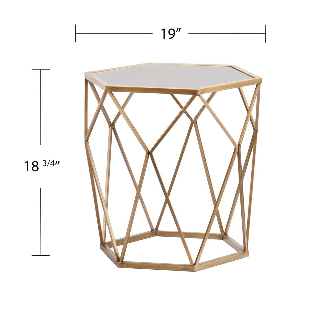 19" Gold And Reflective Glass Hexagon Mirrored End Table. Picture 5