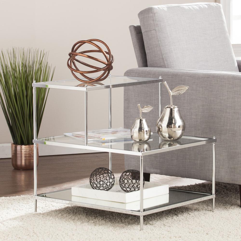 24" Silver And Clear Glass Tiered Rectangular End Table. Picture 7