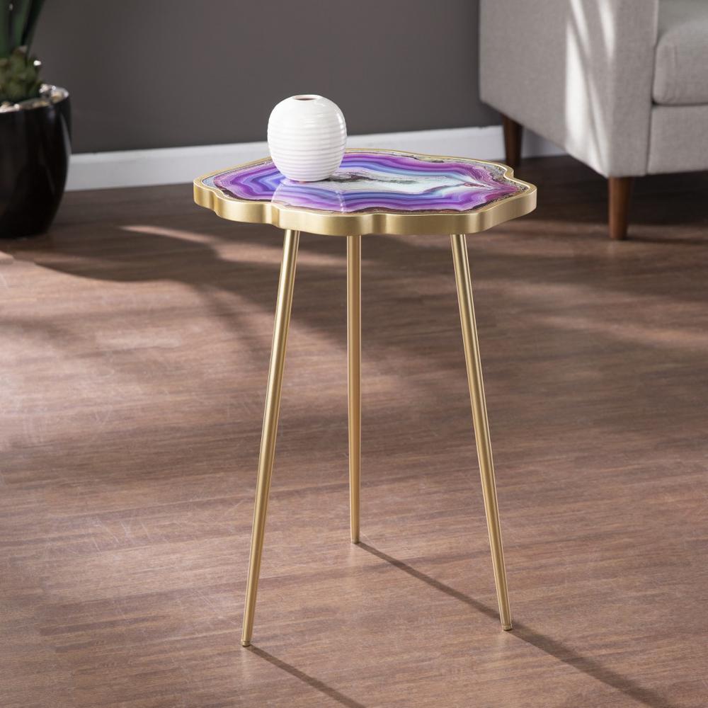 24" Gold And Shades Of Violet Faux Agate End Table. Picture 8