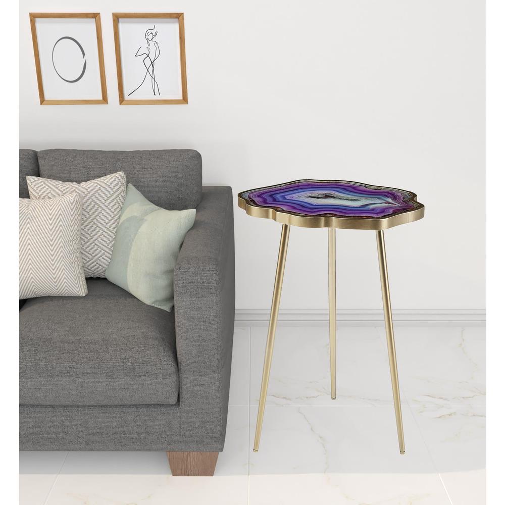 24" Gold And Shades Of Violet Faux Agate End Table. Picture 7