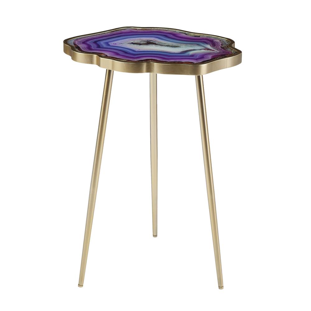 24" Gold And Shades Of Violet Faux Agate End Table. Picture 1