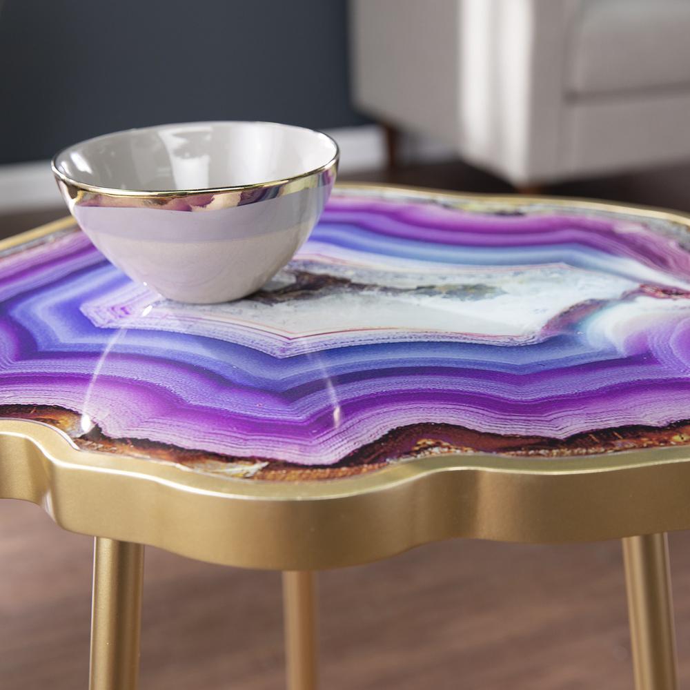 24" Gold And Shades Of Violet Faux Agate End Table. Picture 9