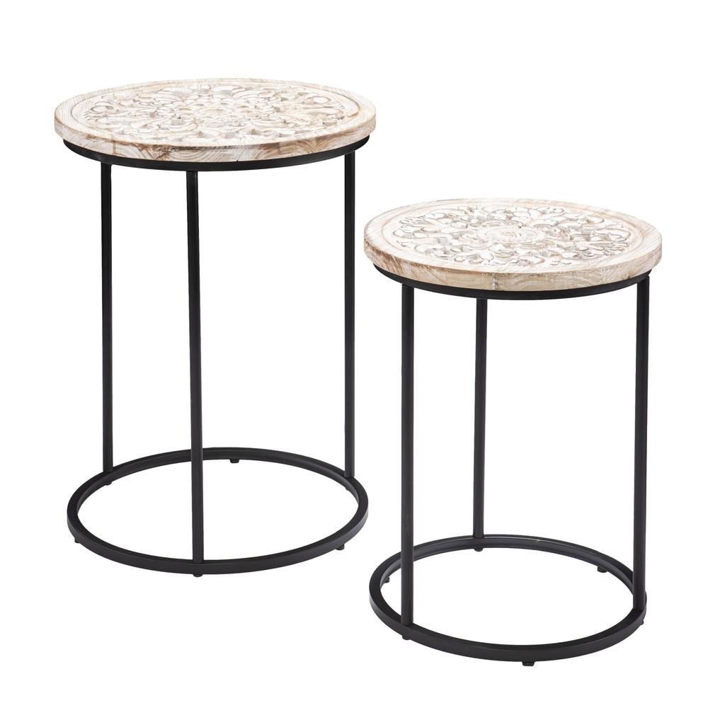 Set Of Two 25" White Solid Wood And Iron Square End Tables. Picture 2
