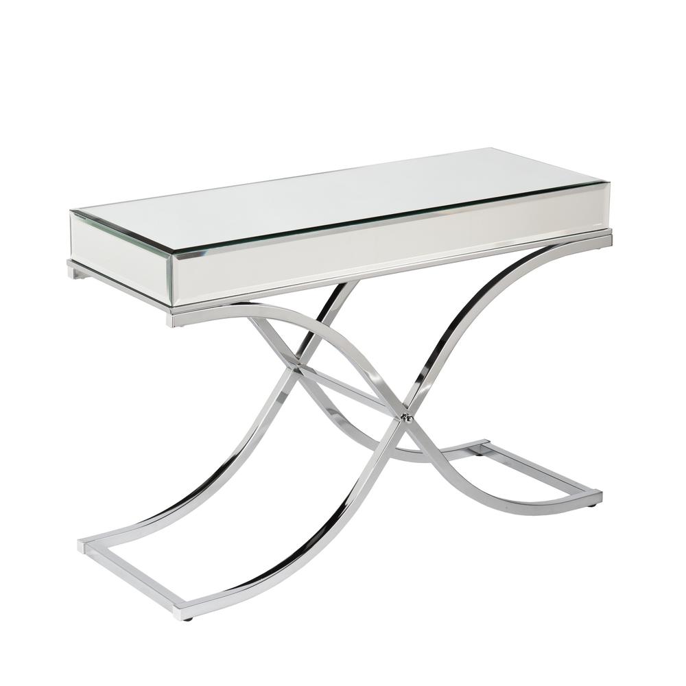 42" Silver Mirrored Glass Cross Leg Console Table. Picture 1