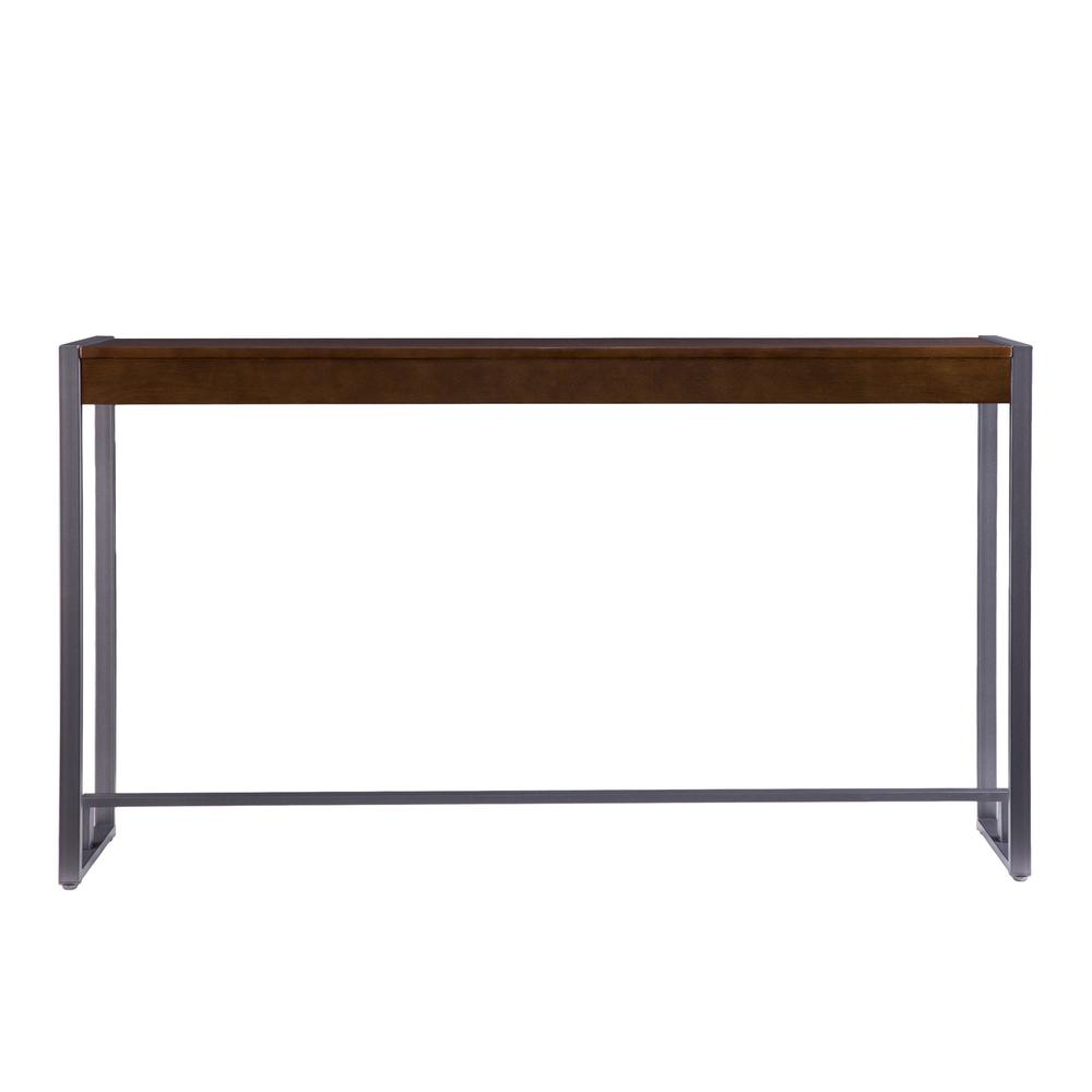 54" Dark Brown and Gunmetal Sled Console Table. Picture 3