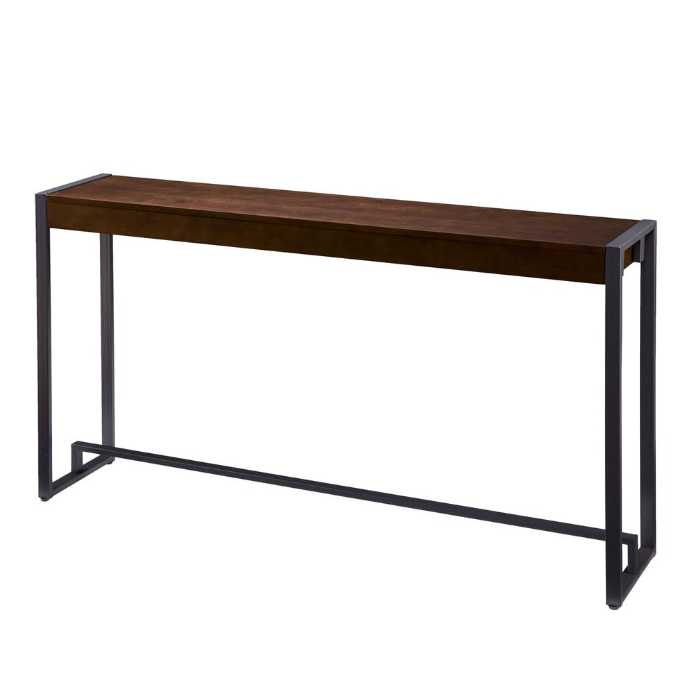 54" Dark Brown and Gunmetal Sled Console Table. Picture 5