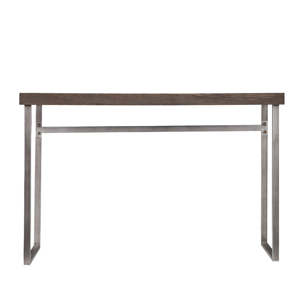 46" Gray Brown and Silver Distressed Sled Console Table. Picture 2