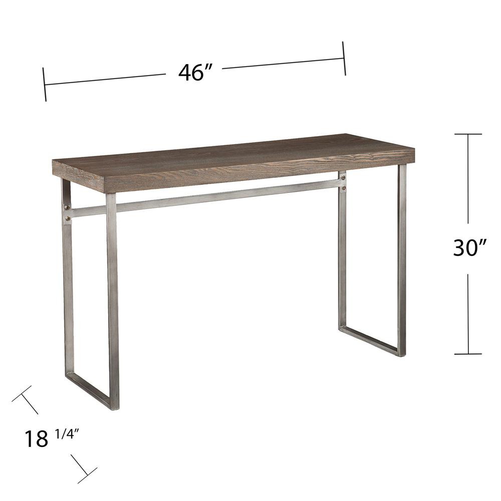 46" Gray Brown and Silver Distressed Sled Console Table. Picture 6