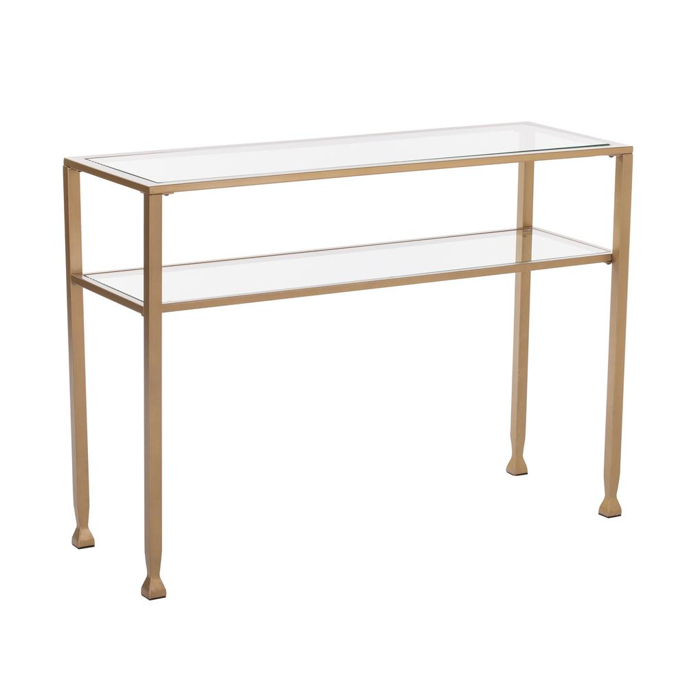 43" Clear and Gold Glass Console Table With Storage. Picture 1