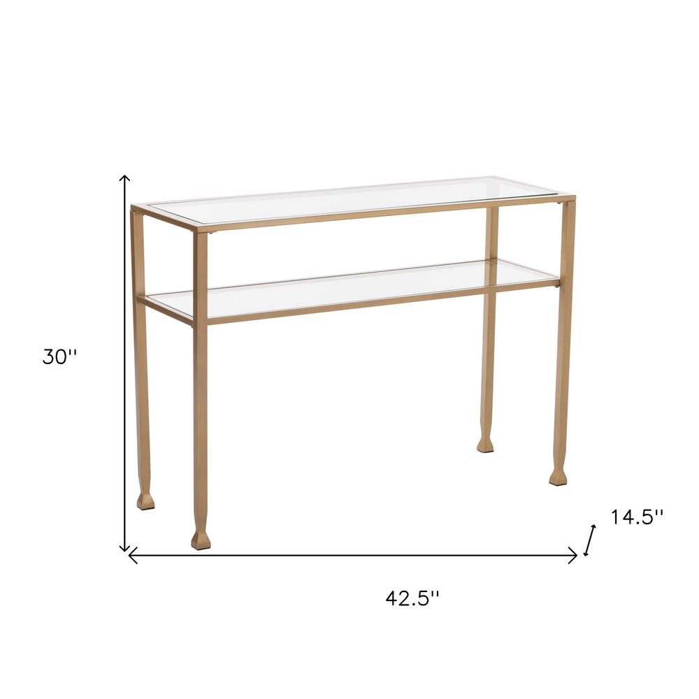 43" Clear and Gold Glass Console Table With Storage. Picture 8