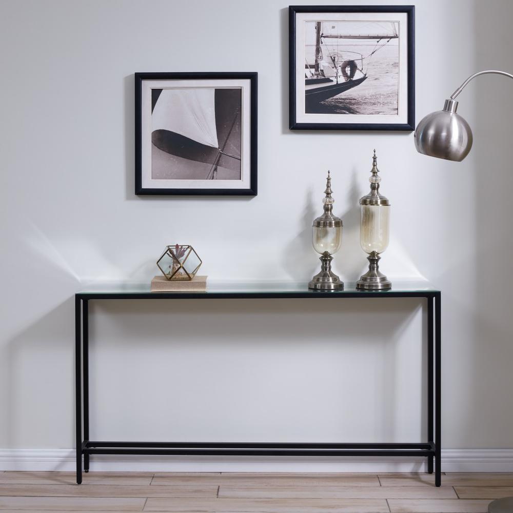 56" Black and Gunmetal Mirrored Glass Console Table. Picture 7