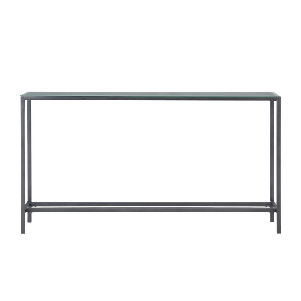 56" Black and Gunmetal Mirrored Glass Console Table. Picture 2