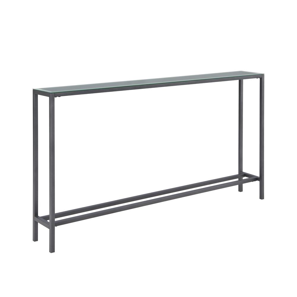 56" Black and Gunmetal Mirrored Glass Console Table. Picture 1