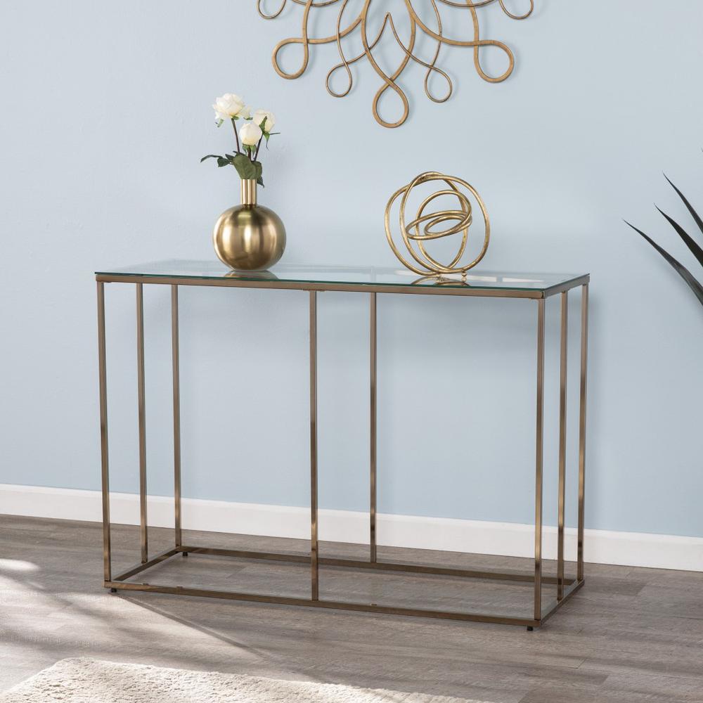 42" Clear and Gold Glass Frame Console Table. Picture 8