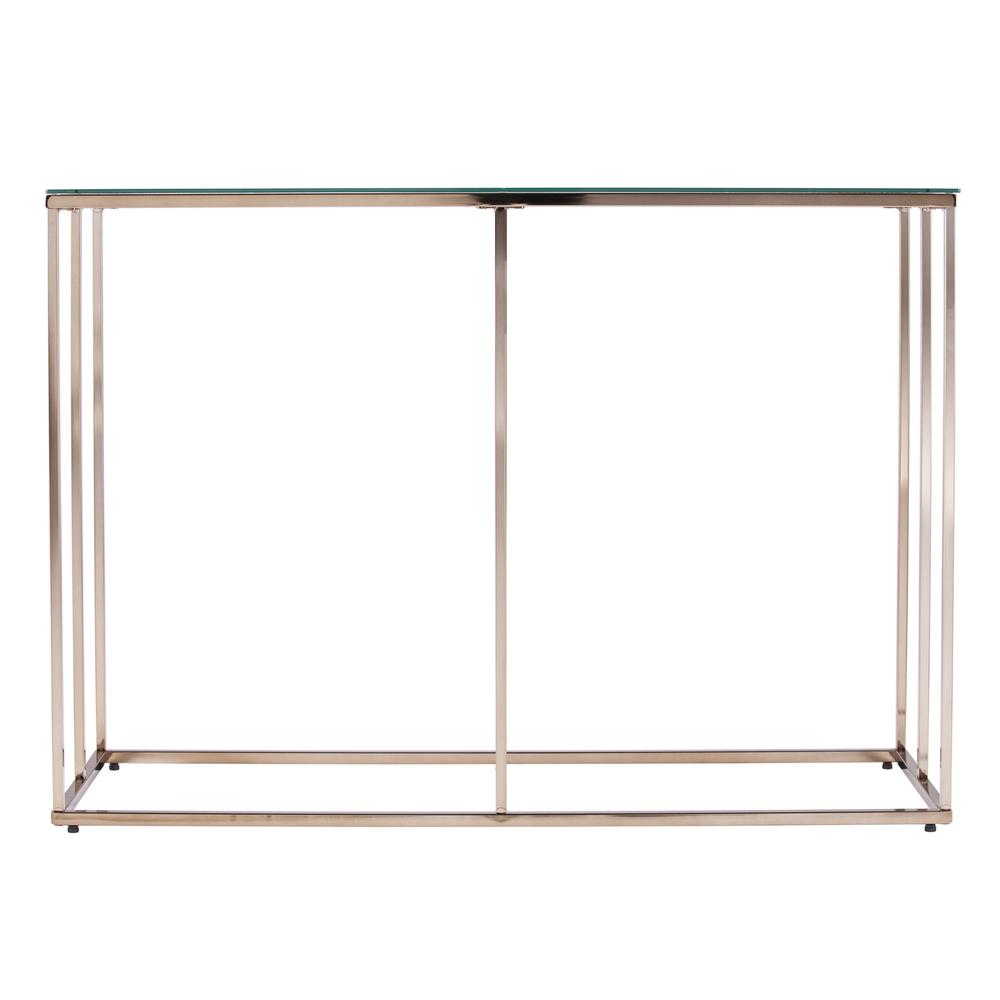 42" Clear and Gold Glass Frame Console Table. Picture 1