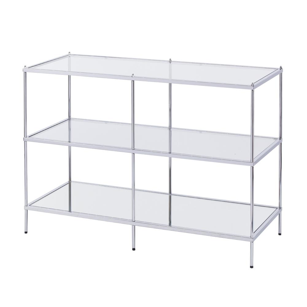 42" Clear and Silver Glass Mirrored Floor Shelf Console Table With Storage. Picture 4