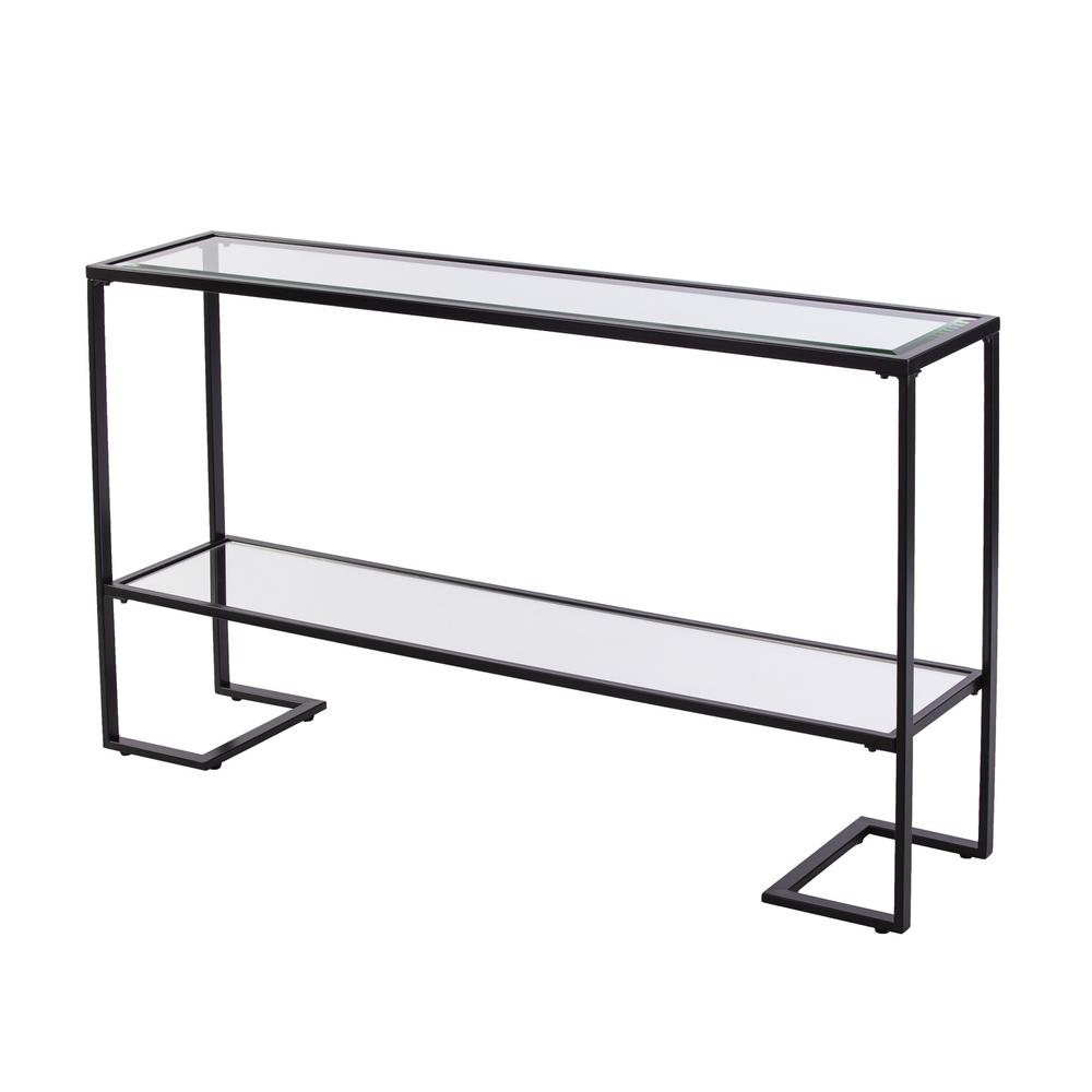 52" Clear and Black Glass Mirrored Frame Console Table With Storage. Picture 3