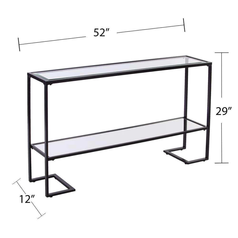 52" Clear and Black Glass Mirrored Frame Console Table With Storage. Picture 8