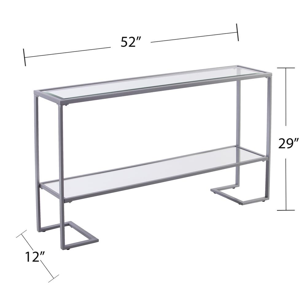 52" Clear and Silver Glass Mirrored Frame Console Table With Storage. Picture 7